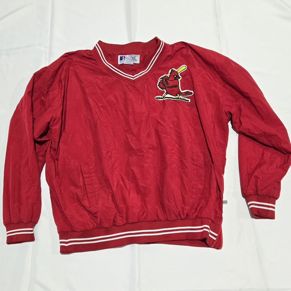 Vintage St. Louis Cardinals Russell V-neck Jacket Red Pullover 80s XXL Thailand